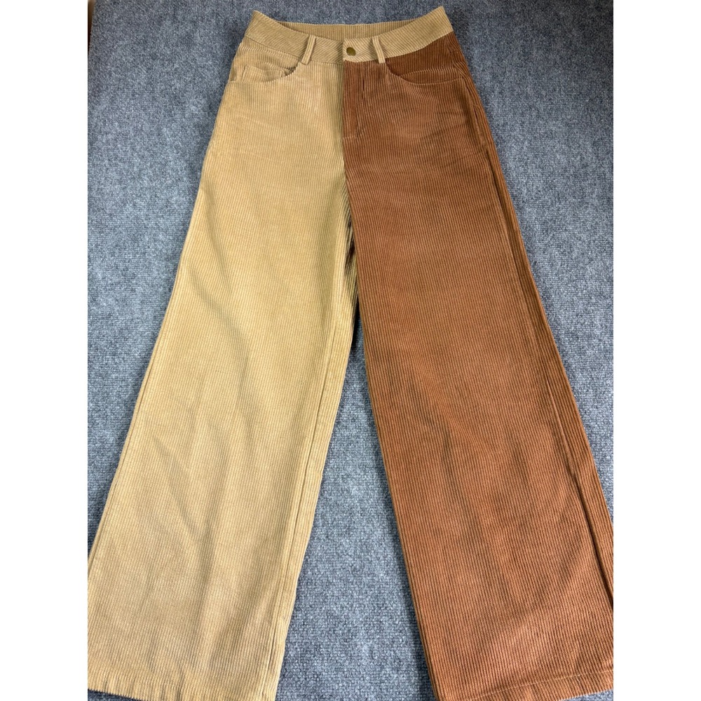 Cider Two Tone Colorblock Corduroy Wide Leg Pants Brown Tan High Waist Small